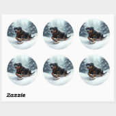 Sticker Rond Neige de Noël Rottweiler hiver Oreiller (Feuille)