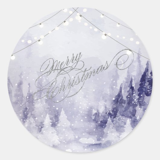 Sticker Rond Neige du paysage hivernal violet (Devant)