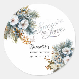 Sticker Rond Neige en amour douche de mariée d'hiver
