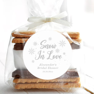 Sticker Rond Neige en amour Mariage Blanc Shower d'Hiver