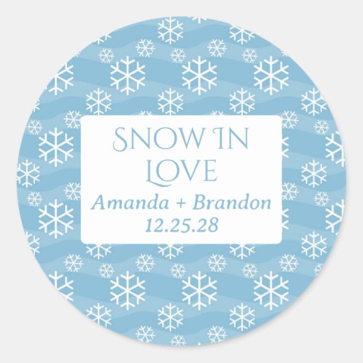 Sticker Rond Neige en amour mariage d'hiver bleu (Devant)