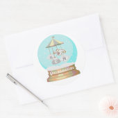 Sticker Rond Neige yeti neige globe mignon garçon d'hiver (Enveloppe)