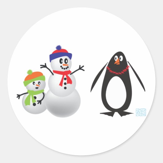Sticker Rond Neiges et pingouins (Devant)