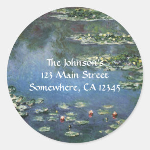 Sticker Rond Nénuphars de Claude Monet, Fleurs Vintages