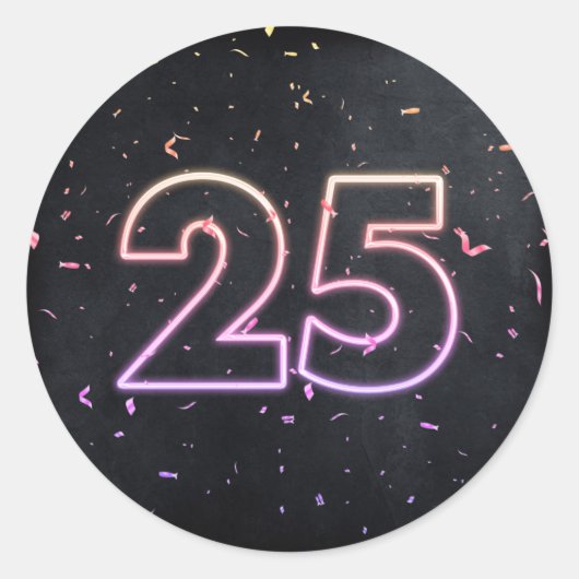 Sticker Rond Neon 25th Birthday Sign On Black (Devant)