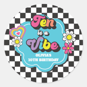 Sticker Rond Neon 90s Rétro Dix est une ambiance 10e Anniversai