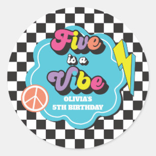 Sticker Rond Neon 90s Retro Five est un Vibe 5e anniversaire