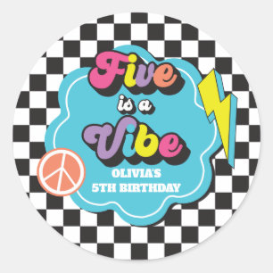 Sticker Rond Neon 90s Rétro Five est une ambiance 5e Anniversai