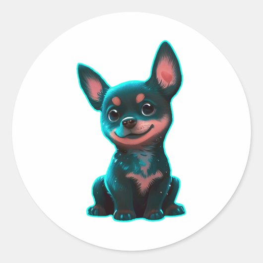 Sticker Rond Néon du chiot australien Kelpie (Devant)