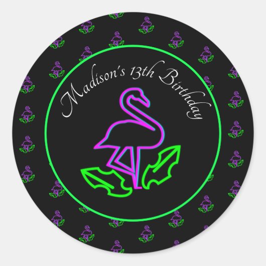 Sticker Rond Neon Flamant rose Glow Party Tropical Rose Faveur (Devant)