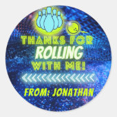 Sticker Rond Neon Glow Bowling Party Merci pour Rolling (Devant)