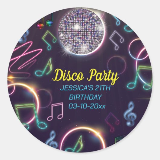 Sticker Rond Neon Glow Disco Dance Anniversaire (Devant)
