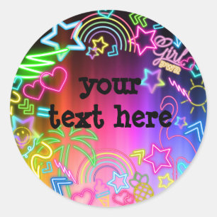 Sticker Rond Neon Glow in Dark, Rainbow Cheetah print 