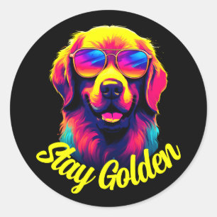 Sticker Rond Neon Golden Retriever