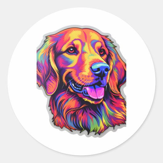 Sticker Rond Neon Golden Retriever (Devant)