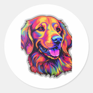 Sticker Rond Neon Golden Retriever