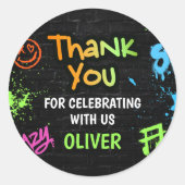 Sticker Rond Neon Graffiti Six Seven Kids 7th Birthday Party (Devant)