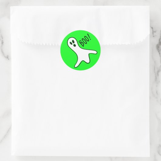 Sticker Rond Neon Green Blanc Éffrayant Ghost Kids Halloween Pa (Sac)