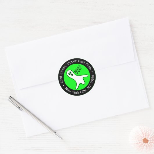 Sticker Rond Neon Green Éffrayant Ghost Halloween Adresse de re (Enveloppe)
