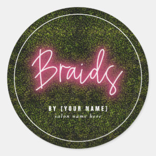 Sticker Rond Neon Green Salon de coiffure Business Braids