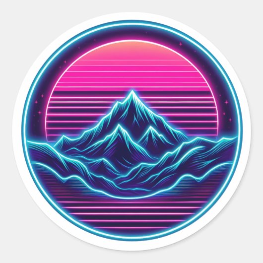 Sticker Rond Neon Mountain Circle Design - Retro Outdoor Aesthe (Devant)