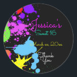 Sticker Rond Neon, Peinture, Sweet sixteen, Bat mitzvah,<br><div class="desc">Luminaire de néon, Paint Splatter, Sticker/Étiquette pour bouteilles d'eau, bonbons, sacs cadeaux ou boîtes. Personnaliser à utiliser pour Sweet sixteen, Bat mitzvah, Bar Mitzvah ou Quinceanera. TOUS LES ÉLÉMENTS DE CONCEPTION SONT IMPRIMÉS AUCUN PAPIER CORRESPONDANT, CARTES DE TABLE, ÉTIQUETTES DE ADRESSE, POSTAGE, CARTES DE PLACE ET MERCI ÉGALEMENT DISPONIBLES DANS...</div>