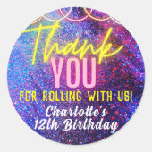 Sticker Rond Neon Pink fille de patinage à rouleaux Merci (Devant)