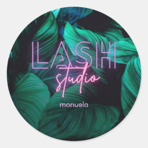 Sticker Rond Neon Pink Lash Studio Professionnel