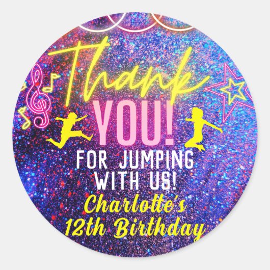 Sticker Rond Neon Pink Trampoline Dance Party Merci Favoriser (Devant)