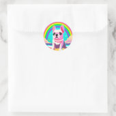 Sticker Rond Neon Rainbow Frenchie Retro Anniversaire (Sac)