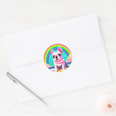 Sticker Rond Neon Rainbow Frenchie Retro Anniversaire (Enveloppe)