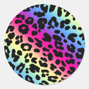 Sticker Rond Neon Rainbow Leopard Motif Imprimer