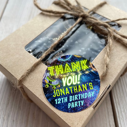 Sticker Rond Neon Roller Patinage Partie Merci Favor