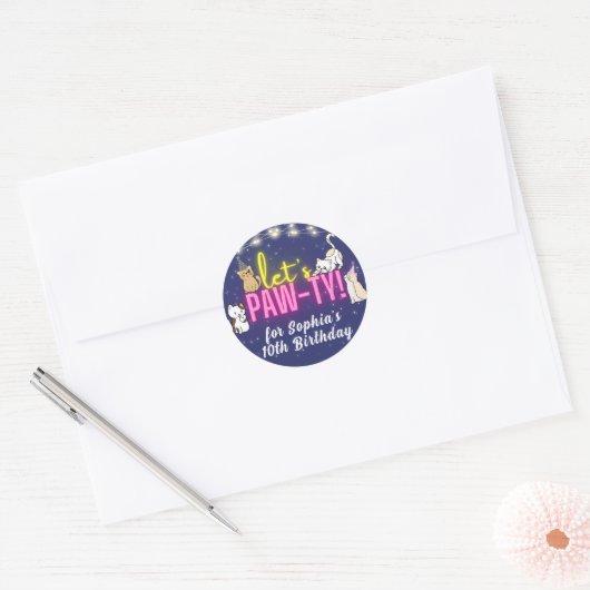 Sticker Rond Neon rose jaune brillant mignon Chats Favoriser le (Enveloppe)