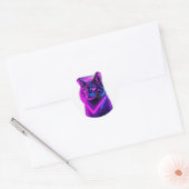 Sticker Rond Neon Synthwave Cat Art (Enveloppe)