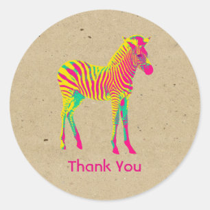 Sticker Rond Neon Zebra Baby Animal Funky Retro Merci