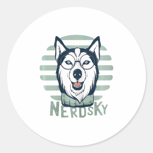 Sticker Rond Nerdsky Classic Husky Funny Chien (Devant)