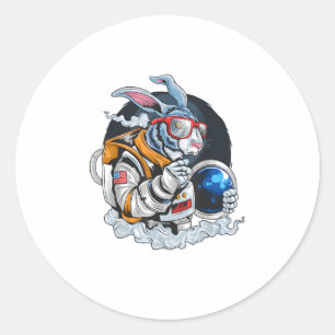 Sticker Rond Nerdy Bunny Astronaut dans l'espace, explorateur s