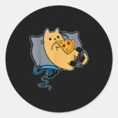 Sticker Rond Nerdy Zza Eating Gamer Cat Game Paused (Devant)