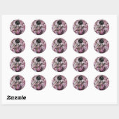 STICKER ROND NEST OISEAU, ARBRE AVEC FLEURS ROSES BLANCHES MONO (Feuille)