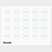 Sticker Rond Nettoyer Élégant Monogramme Mariage Turquoise (Feuille)