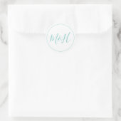 Sticker Rond Nettoyer Élégant Monogramme Mariage Turquoise (Sac)