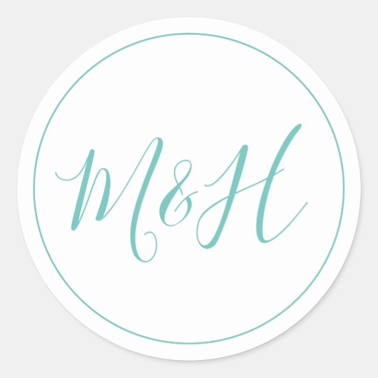 Sticker Rond Nettoyer Élégant Monogramme Mariage Turquoise (Devant)