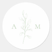 Sticker Rond Nettoyer Sage Vert Botanique Mariage élégant (Devant)