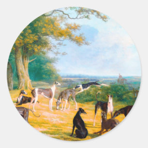 Sticker Rond Neuf Greyhounds dans un paysage par Jacques-Lauren