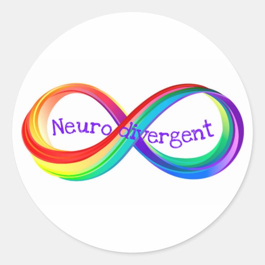 Sticker Rond Neurodivergent Rainbow Infinity Symbol Button (Devant)