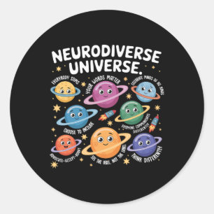 Sticker Rond Neurodiversité Univers Autisme Inclusion Planètes 