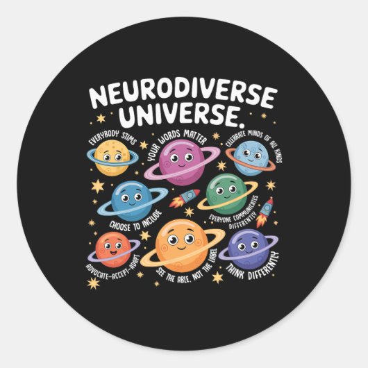 Sticker Rond Neurodiversité Univers Autisme Inclusion Planètes  (Devant)