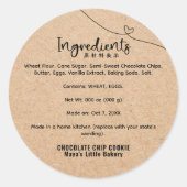 Sticker Rond Neutral Kraft Heart Line Bakery Ingredient (Devant)