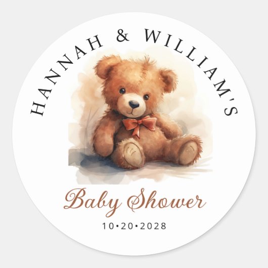 Sticker Rond Neutral Teddy Bear Baby Shower (Devant)